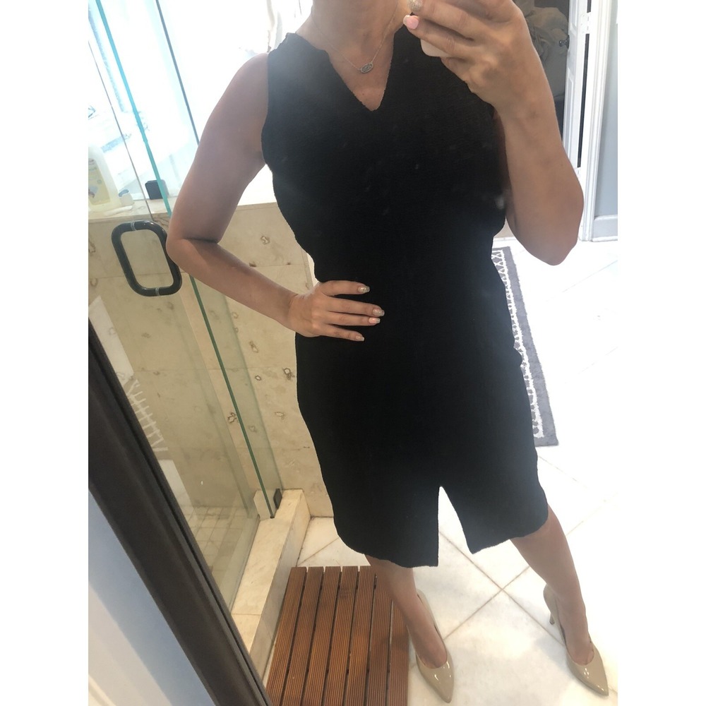 St John Collection Black Knit Front Slit Textured Midi Dress 8 M Marie Gray